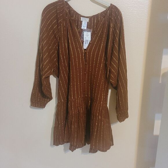 NWT L*Space Vida Button Tassel Tie Brown Gold Rare Color Dress Women's Small - Picture 4 of 11